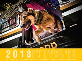 An image from the OPP's 2018 canine unit calendar. Proceeds from calendar sales go to the OPP Youth Foundation.