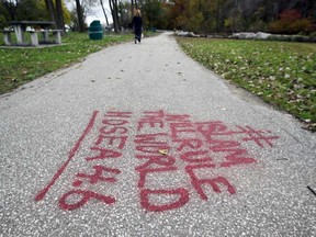 Graffiti that was visible in Malden Park in Windsor on Nov. 4, 2017. Similar graffiti could be found at other locations in the city.