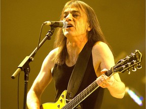 Malcolm Young of AC/DC performing live in Chicago, Oct. 30, 2008, during the Black Ice World Tour.