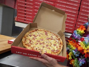 A hawaiian pizza is shown at Capri Pizza in Windsor on February 23, 2017.