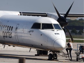 A Porter Airlines passenger plane is seen at Windsor International Airport on Sept. 22, 2017.