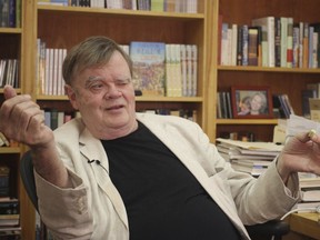In this July 26, 2017 file photo, Garrison Keillor, creator and former host of, "A Prairie Home Companion," talks at his St. Paul, Minn., office. Keillor said Wednesday, Nov. 29, he's been fired by Minnesota Public Radio over allegations of improper behavior.