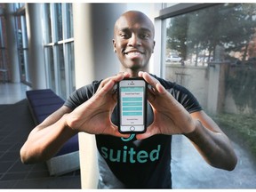 Andre Wright displays his fitness app on his phone on November 27, 2017, at the University of Windsor.