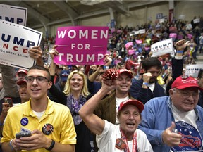 Supporters cheer as Republican presidential nominee Donald Trump speaks during a rally in Johnstown, Pennsylvania in October, 2016.
