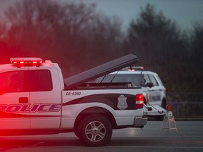 Windsor police vehicles at the scene of an overnight crash near the WFCU Centre on the morning of Nov. 20, 2017.