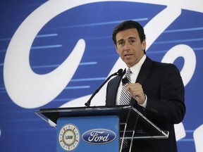 Ford President and CEO Mark Fields addresses the Flat Rock Assembly on Jan. 3, 2017, in Flat Rock, Mich. Ford announced plans to cancel a new $1.6 billion factory in Mexico and said it would invest $700 million in a Michigan plant to build new electric and autonomous vehicles.