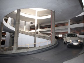 A vehicle takes the exit ramp at Place Goyeau, the city's parking structure at Goyeau Street and Chatham Street East December 19, 2017.
