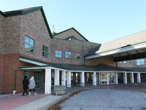 Exterior of Emara Centre for Healthy Aging and Mobility (formerly Malden Park Continuing Care). A woman who is a patient there is complaining about having her TV taken away.