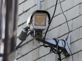A surveillance camera is shown in this December 2017 file photo.