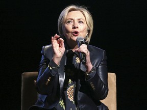 Former Secretary of State and presidential candidate Hillary Clinton speaks to the GirlsBuildLA Leadership Summit in Los Angeles, Friday, Dec. 15, 2017.