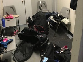 The South Kent Minor Hockey Association provided this image of the space at East Kent Memorial Arena where female hockey players have been relegated after their previous change room was taken over by an AAA team.