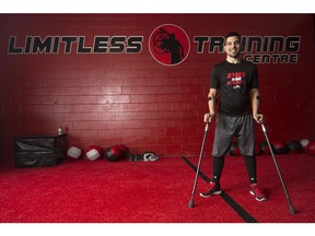 WINDSOR, ONT:. NOV. 21, 2017 -- Paul McCrary, who was paralyzed playing high school football, is pictured at the gym he opened, Limitless Fitness, Tuesday, Nov. 21, 2017.