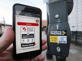 The smart phone app that allows users to pay for metered parking in Windsor is shown on  Dec. 19, 2017 in the Walkerville area.