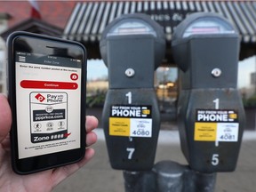 The smart phone app that allows users to pay for metered parking in Windsor, ON. is shown on Tuesday, December 19, 2017 in the Walkerville area.