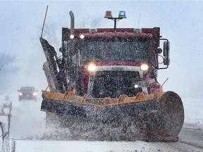A snowplough is shown on Little Baseline Road in Lakeshore on Wednesday, Dec. 13, 2017.