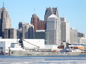 The lake freighter Saginaw travels along the Detroit River on Thursday, Dec. 14, 2017. The Port of Windsor saw an increase in business this year.
