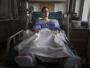 Shawn Florence lays in a hospital bed at Windsor Regional Hospital - Ouellette Campus on Dec. 7, 2017. Florence was paralyzed from the waist down after a skiing accident in Michigan.