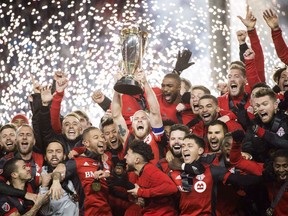Toronto FC players hoist the MLS Cup Dec. 9, 2017, after defeating the Seattle Sounders. Toronto FC will kick off the 2018 season on March 3.