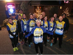 Lorelei Norman, front and centre, and other members of the Social Running Group are shown on Nov. 30, 2017  during one of their weekly get togethers.
