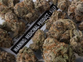 Medical marijuana is shown with its packaging label in Toronto.