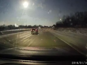 Screen grab from a video circulating on social media reportedly showing a meteor that streaked across the sky over Windsor and Detroit on Jan. 16, 2018.