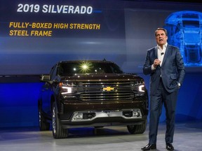 General Motors Executive Vice President for Global Product Development Mark Reuss speaks as he unveils the 2019 Chevrolet Silverado trucks during the 2018 North American International Auto Show (NAIAS) in Detroit, Michigan, on January 13, 2018.