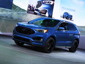 The 2019 Ford Edge ST is unveiled during the press preview at the 2018 North American International Auto Show (NAIAS) in Detroit, Michigan, on January 14, 2018.
