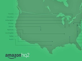 The 20 cities chosen by Amazon as candidates for the online retail giant's second North American headquarters, HQ2.