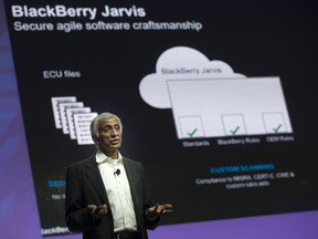 Sandeep Chennakeshu, president, Blackberry Technology Solutions, explains the Blackberry Jarvis at the North American International Auto Show in Detroit, MI, on Jan. 15, 2018.