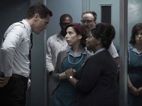 This image released by Fox Searchlight Pictures shows Michael Shannon, from left, Sally Hawkins and Octavia Spencer in a scene from the film, "The Shape of Water." Guillermo del Toro's Cold War fantasy tale will vie for the most nominations for the 90th annual Academy Awards.