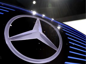 FILE- In this Feb. 2, 2017 file photo, the logo of Mercedes is photographed at the annual news conference at the company's headquarters in Stuttgart, Germany.