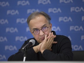 FCA CEO Sergio Marchionne, speaks to the media at the North American International Auto Show in Detroit, Mich., on Jan. 15, 2018.