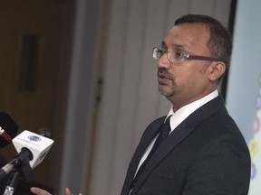 Dr. Wajid Ahmed, acting medical officer of health with the Windsor-Essex County Health Unit, speaking at a press conference in October.