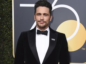 FILE - In this Jan. 7, 2018 file photo, James Franco arrives at the 75th annual Golden Globe Awards in Beverly Hills, Calif. Facing accusations by an actress and a filmmaker over alleged sexual misconduct, James Franco said on CBS' "The Late Show with Stephen Colbert" on Tuesday the things he's heard aren't accurate but he supports people coming out "because they didn't have a voice for so long."