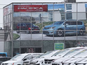 The Motor City Chrysler dealership in Windsor, the self-proclaimed Windsor Pacifica Headquarters, is shown on Wednesday, January 3, 2018.