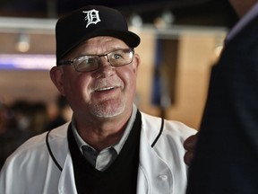 Detroit Tigers baseball team's new manager Ron Gardenhire wears a Tigers hat after an introductory press conference at Comerica Park in Detroit on Oct. 20, 2017.