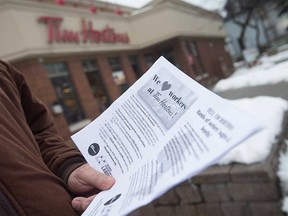 A copy of the flyer that Windsor and District Labour Council representatives handed out in front of a Tim Hortons in downtown Windsor on Jan. 10, 2018.