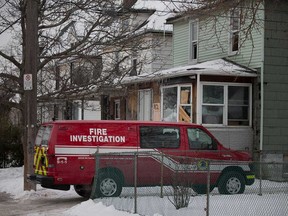 A vehicle with Windsor Fire and Rescue Services parks at 852 Cataraqui St. where a fire took place on the morning of Jan. 3, 2018.