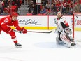 Detroit Red Wings' Andreas Athanasiou scores on Ottawa Senators goaltender Craig Anderson during OT on Jan. 3, 2018