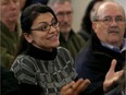 Rashida Tlaib, then a Michigan House of Representatives member, responds to a question during Detroit-Windsor Bridge Authority Annual Public Meeting at Mackenzie Hall on Feb.y 11, 2016.