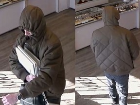 Windsor police have released surveillance photos of a man who robbed a jewerly store in the 5400 block of Tecumseh Road East on Feb. 5, 2018.