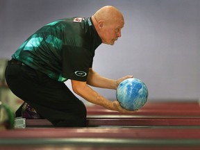 Charlie Yott competes in the senior division of Saturday's 63rd Molson Masters Bowling Classic at Revs Rose Bowl.