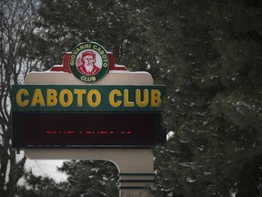 The roadside sign for the Giovanni Caboto Club is pictured on Feb. 7, 2018.