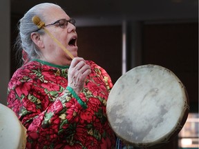 University of Windsor students participated in a mini round dance on Wednesday, Feb. 14, 2018. The event was organized to raise awareness of missing and murdered Indigenous women in Canada. It was held at the CAW Student Centre. Native singer Theresa Sims performs during the event.