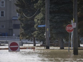 Thames Street in Chatham was still under water on Feb. 25, 2018, as flooding ravaged the southwestern Ontario municipality and surrounding areas.