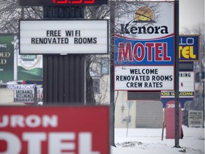 A line of motels on Huron Church Road is pictured on Feb. 8, 2018.