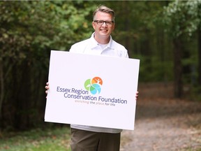 Richard Wyma, Essex Region Conservation Authority general manager and executive director of the ERCA foundation is shown on Wednesday, October 12, 2016 in Windsor, ON. with a sample of the organization's new "visual identity" material. A media conference was held at the Devonwood Conservation Area.