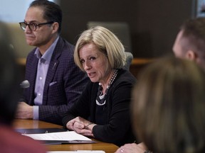 Alberta Premier Rachel Notley gives opening remarks at an emergency cabinet meeting in Edmonton on Jan. 31, 2018.