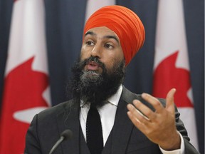 NDP Leader Jagmeet Singh speaks at a press conference on Feb. 13, 2018.