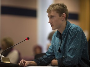 Aaron Kraayenbring, brother of 19-year-old Andrew Kraayenbrink, who died in a house fire in 2016, speaks on the issue of residential rental licensing at city council  Monday, Feb. 5, 2018.